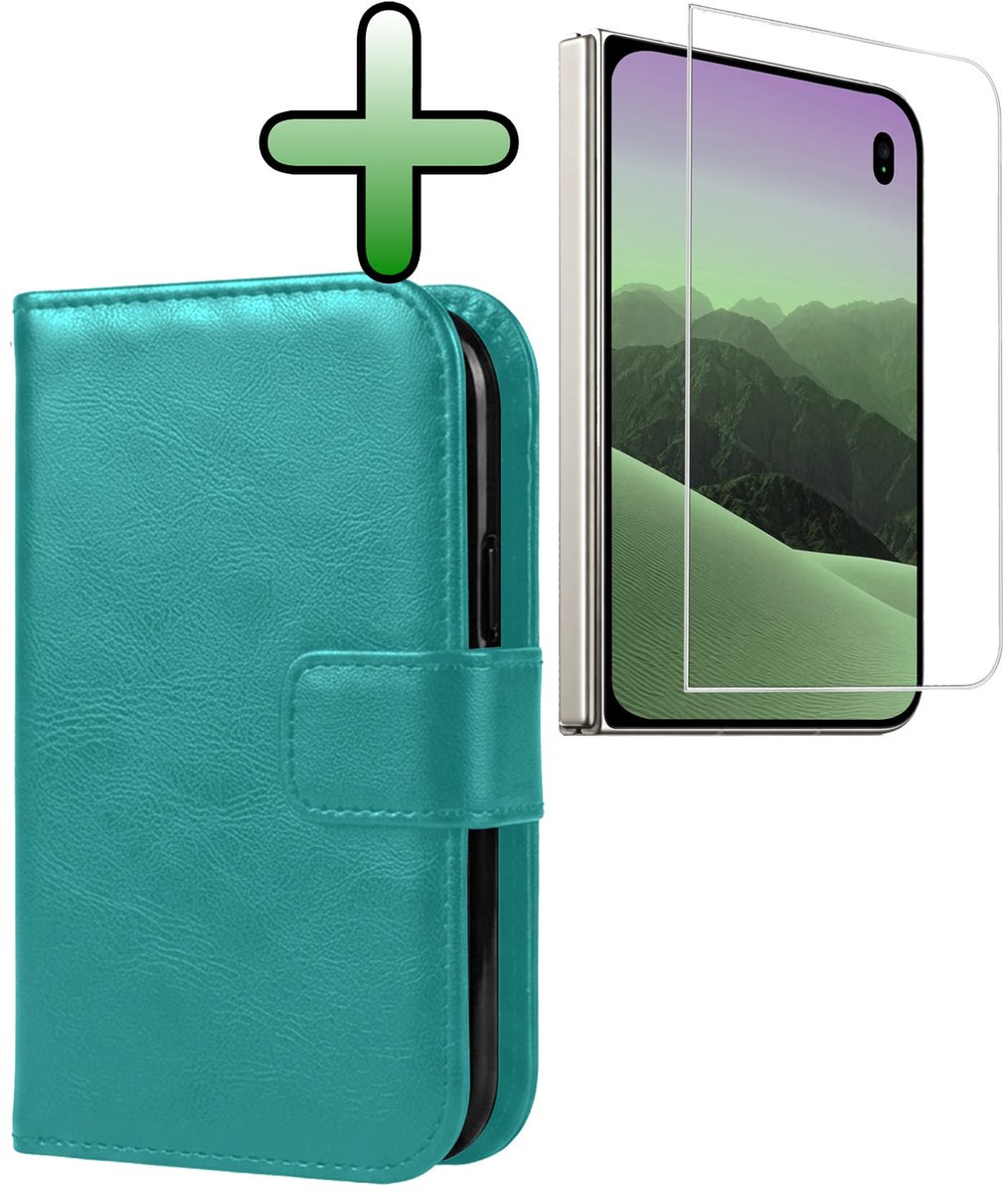 Hoesje Met Screenprotector - Geschikt voor Apple iPhone Duo - Luxe Pasjeshouder - Bookcase Portemonee - Flip Case - Kunstleer Book Case - Flipcase - Book Cover - Walletcase - Portemonneehoes - Turquoise