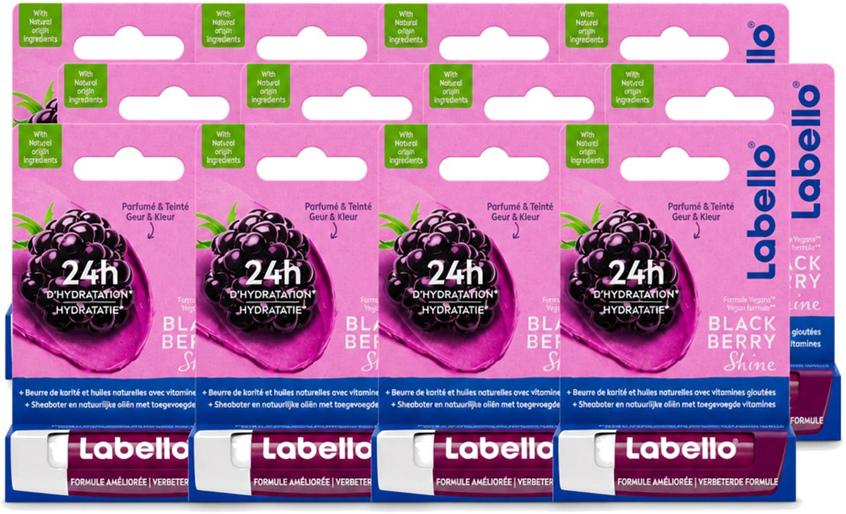12 x Labello – Lippenbalsem – Blackberry Shine – Lippenbalsem – Shea Boter & Jojoba Olie – 5,5 ml - Voordeelverpakking - 12 stuks