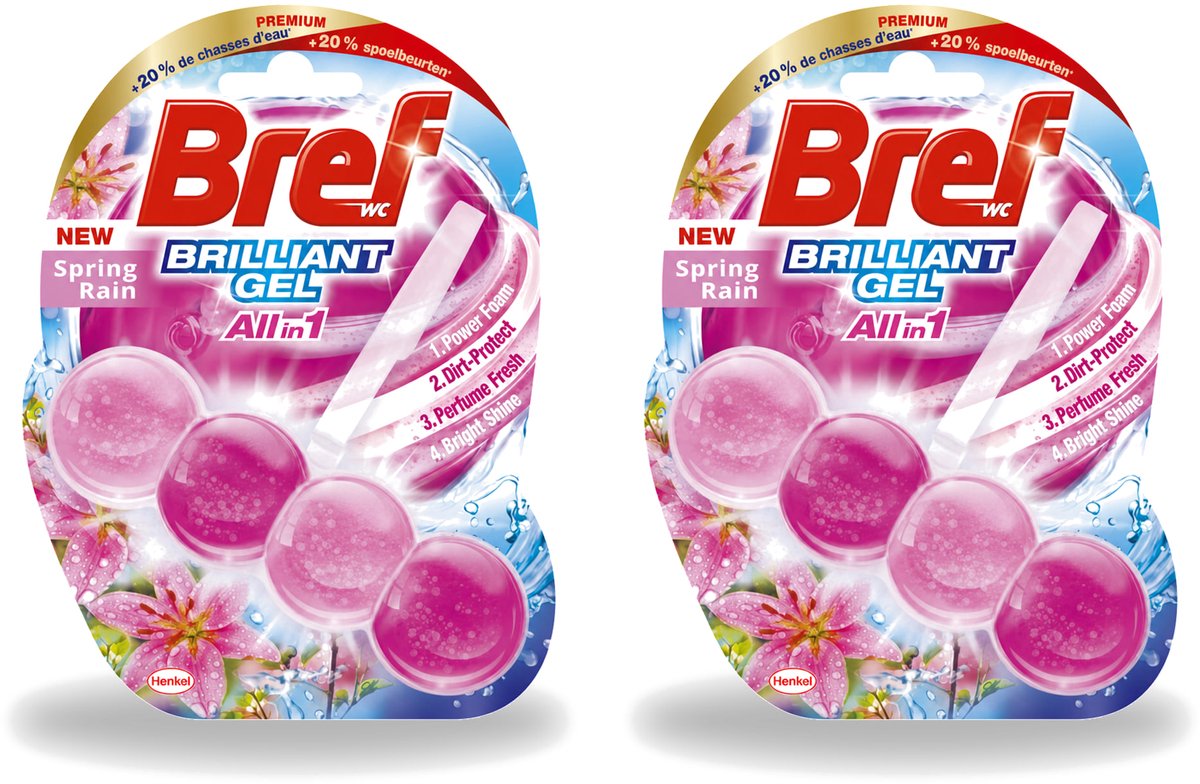 2 x Bref - Toiletblok - Brilliant Gel - Spring Rain - 42g - Voordeelverpakking - 2 stuks