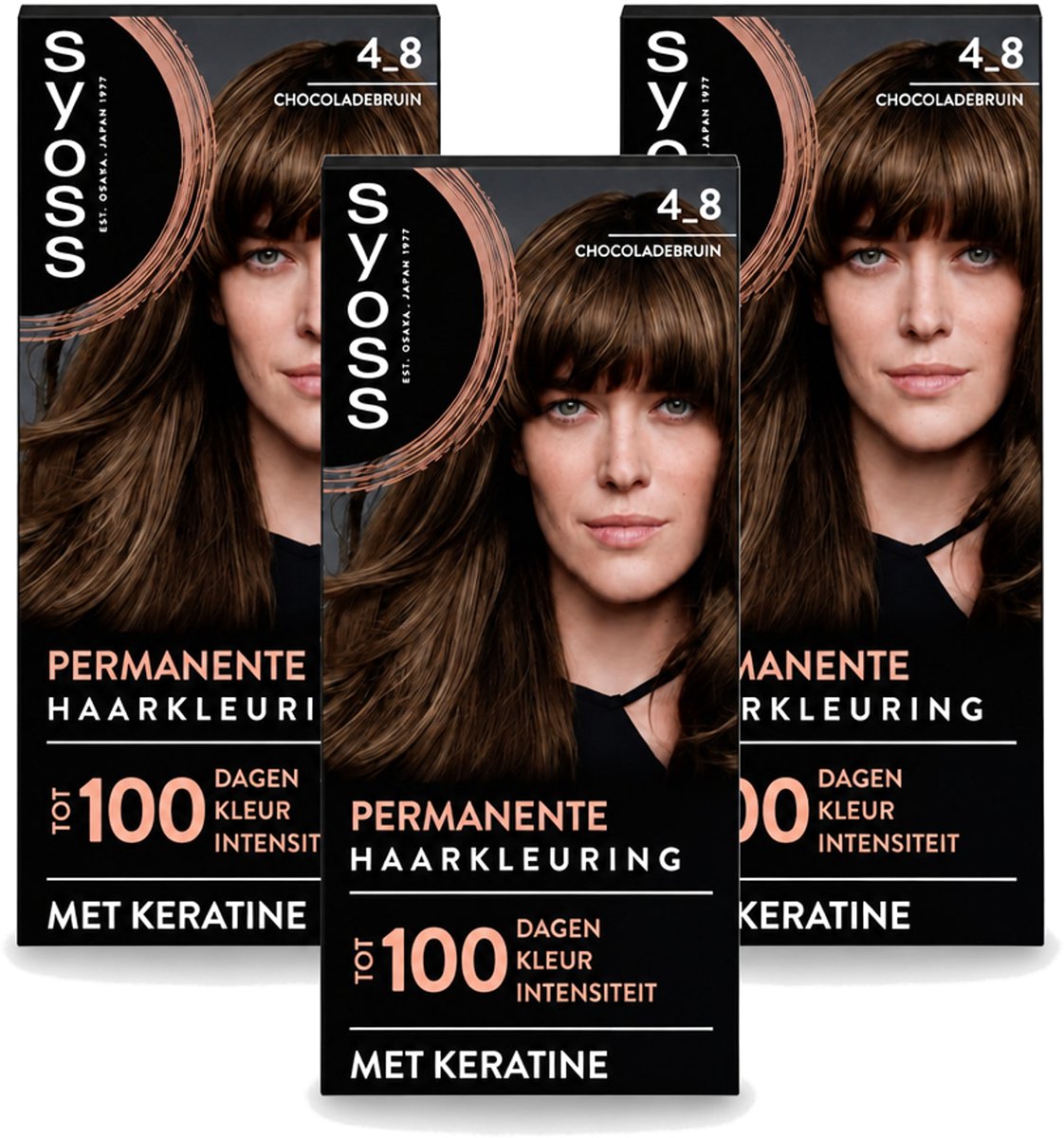 3 x SYOSS Permanent Coloration 4-8 - Haarverf - Chocolade Bruin - Voordeelverpakking - 3 stuks