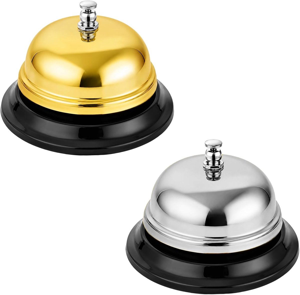 Receptiebel, set van 2, medium, 85 mm, goud en zilver, dinerbel, metaal, serviceblok voor restaurant, hotel, kantoor