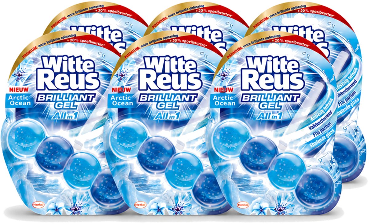 6 x Witte Reus - Brilliant Gel Toiletblok - Arctic Ocean - 1 Toiletblok - Voordeelverpakking - 6 stuks