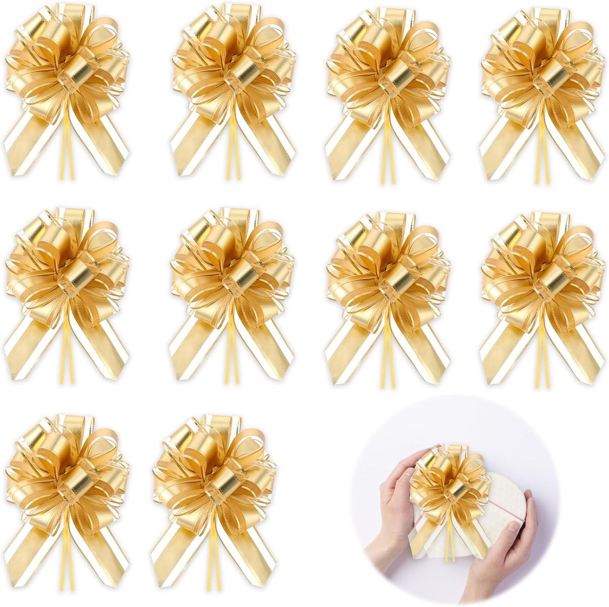 10 Stuks Trouwauto Strikken 6.3" Versieringen, Eenvoudig in Gebruik voor Cadeauverpakking, Tafelversieringen en Bloemdecoraties in Goud