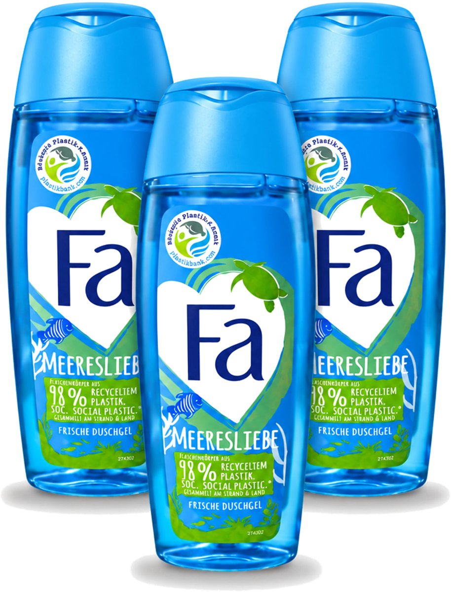 3 x Fa - Douchegel - Zeeliefde Fresh - Verfrissend & Verkwikkend - Verzorgend - 250 ml - Voordeelverpakking - 3 stuks