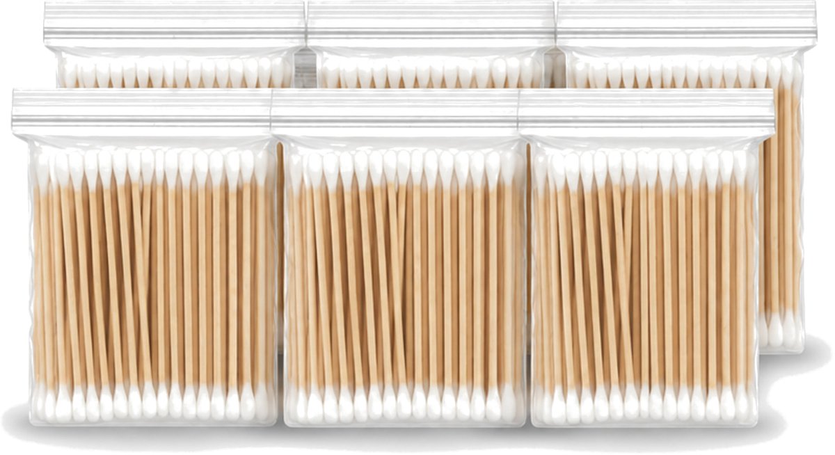 6 x Wattenstaafjes – Hout – Verzorgend – Duurzaam - Voordeelverpakking - 6 stuks