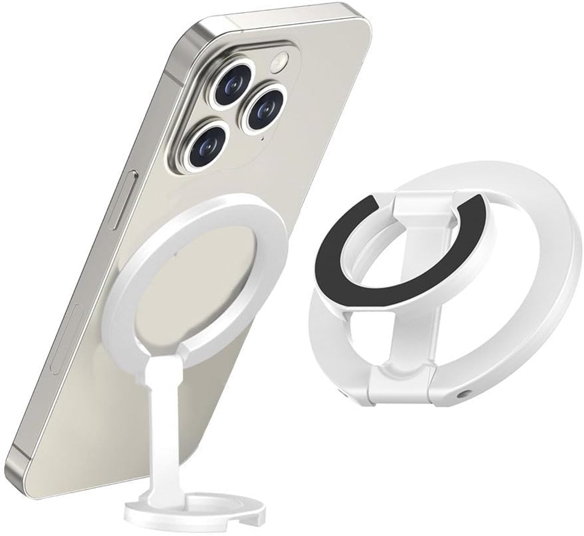 Magnetische Ringhouder Opvouwbare Standaard 360 Graden Draaibare Mobiele Telefoon Ring Stand Magneet Houder Voor Smartphone Bureau Video Kijken (Wit)