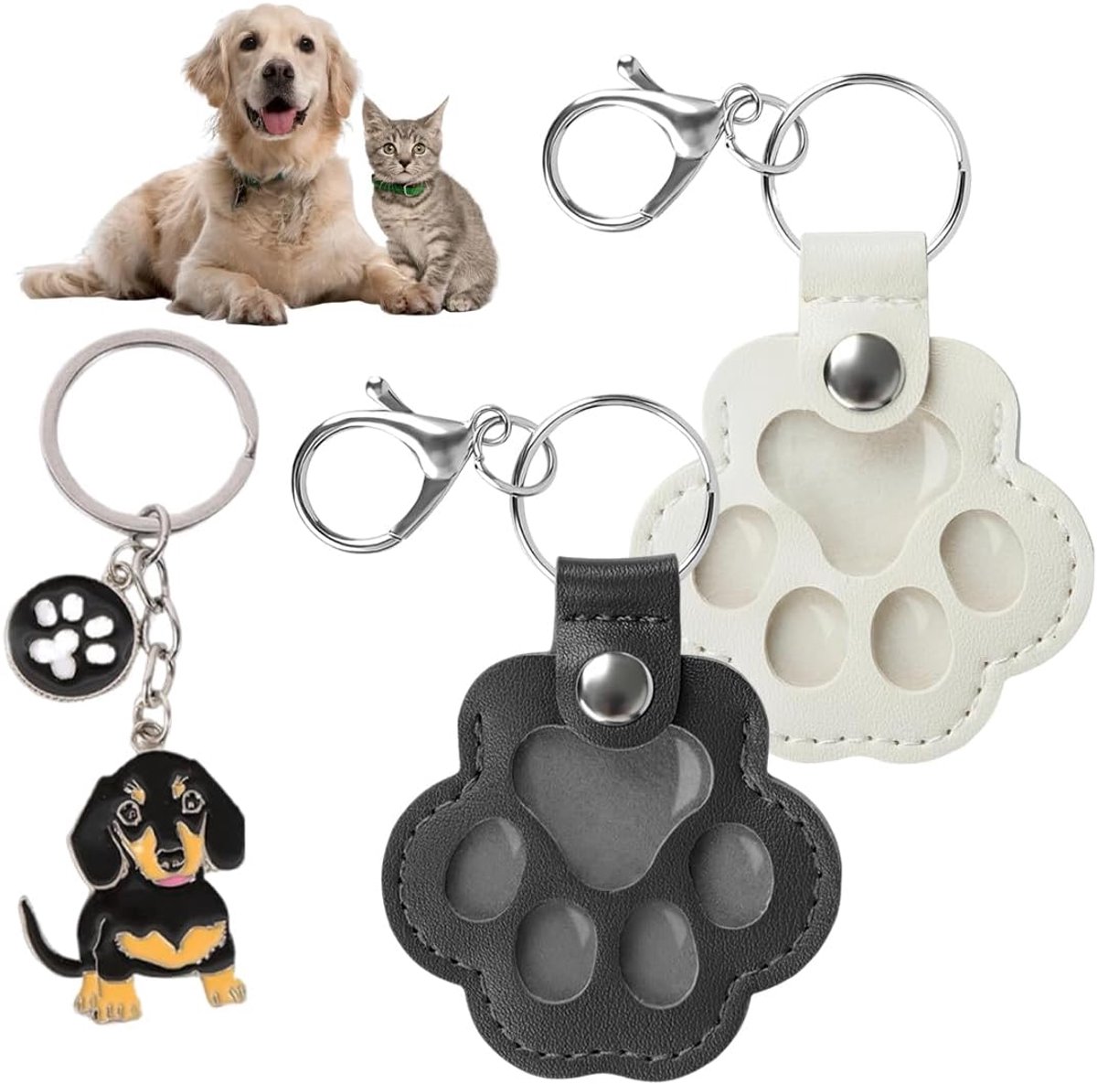 2 stuks sleutelhangers in de vorm van een hondenpoot, Avce 1 sleutelhanger teckel, souvenir voor hond en kat (bruin + wit)