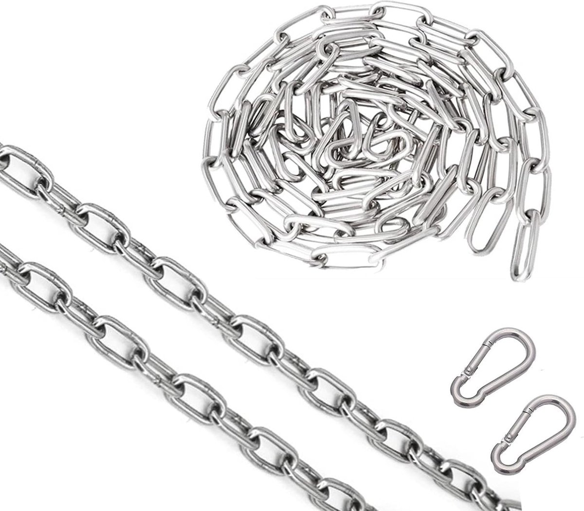 Roestvrijstalen Ketting 2m 3mm met Karabiners voor Tuin, Beveiliging en Ophangsystemen