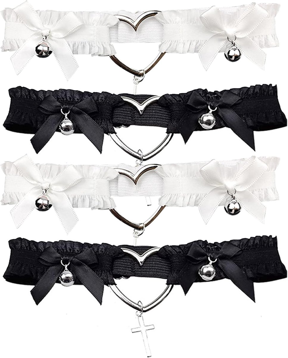 Elegante Elastische Kousenbanden Set voor Bruiloft, Zwart-Wit met Hart en Strik, Perfect voor Hens Party en Romantische Avonden
