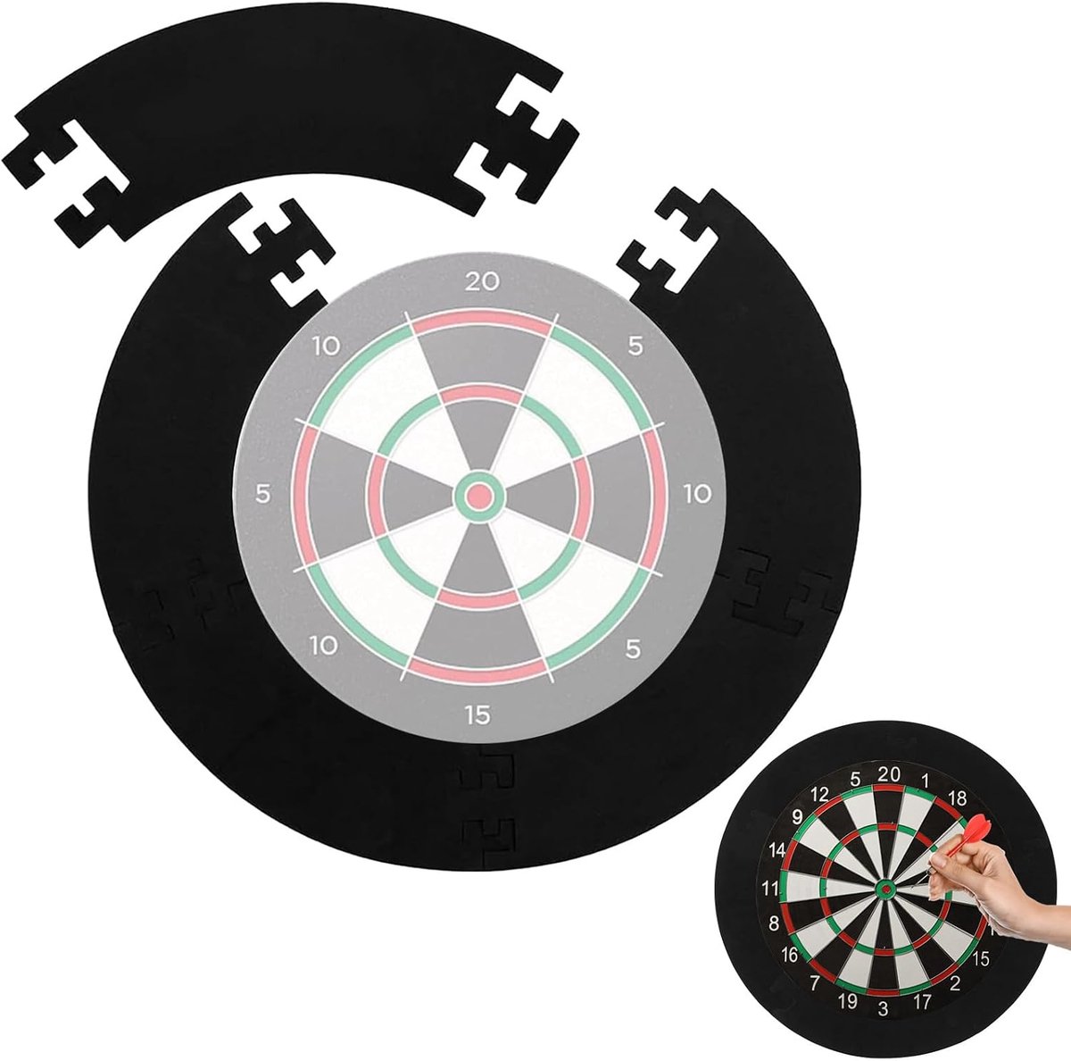 5 stuks splitten dart surround wandbescherming, duurzaam EVA-dartbord surround binnendiameter 45 cm, buitendiameter 72 cm, dartomranding voor dart muurbescherming, dartbordbescherming