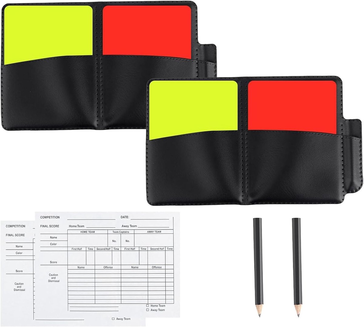 Set van 2 voetbalscheidsrechters, inclusief rode en gele pvc-kaart en scorekaarten, scheidsrechtenuitrusting voor professionele wedstrijden en schoolsport