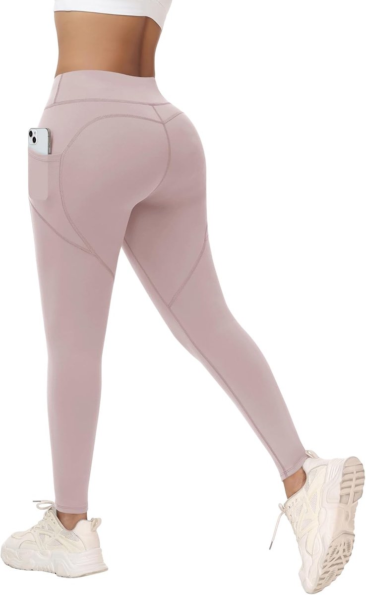 Leggings voor dames, hoge taille, elastische sportbroek met zakken