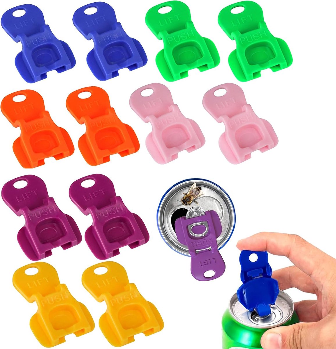 Blikopeners van kunststof, blikopener voor blikjes, met dekselfunctie, eenvoudige blikopener, voor aluminium blikjes, bier, frisdrank, dranken, 12 stuks