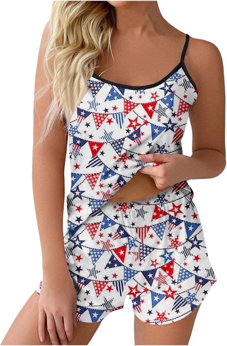 2-delige set met camisole shorts, huispyjama, pyjamabroekset voor dames met onafhankelijkheidsdag-print