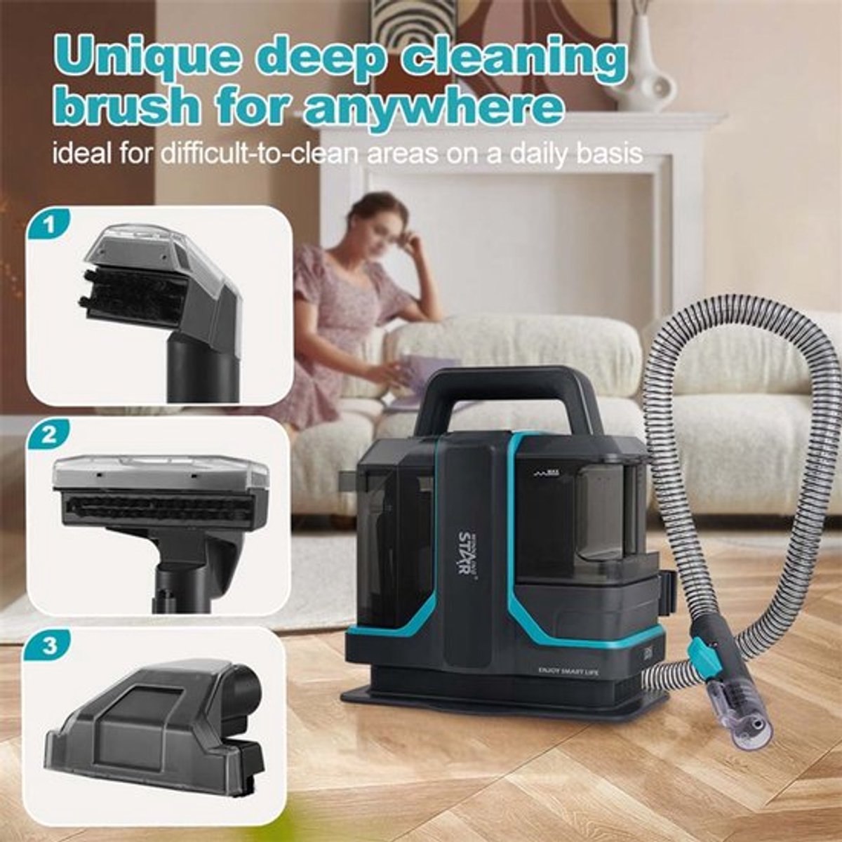 Tapijtreiniger Draagbaar - 450W 11KPa Zuigkracht - 1080 ml Tankinhoud - ABS Materiaal - Voor Vlekken En Huisdieren
