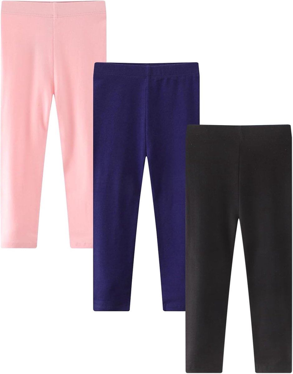 Leggings voor meisjes, set van 3, katoen, lang, elastisch, effen, van 6 maanden tot 6 jaar