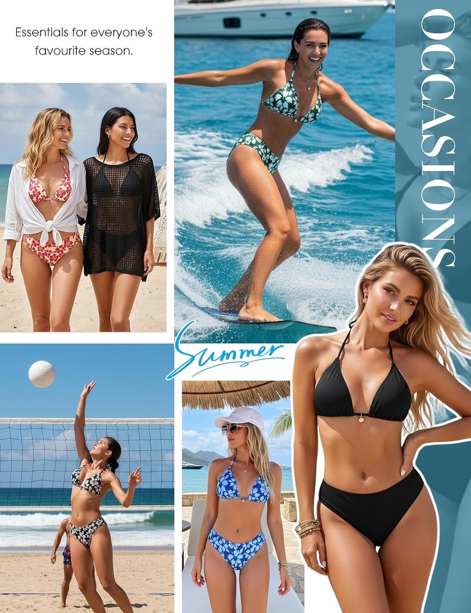 Badpak voor dames, 2-delig, push-up, gevoerd, platte buik, sexy, halter, driehoek, bikini, tweedelig, badpak met bloemenhanger