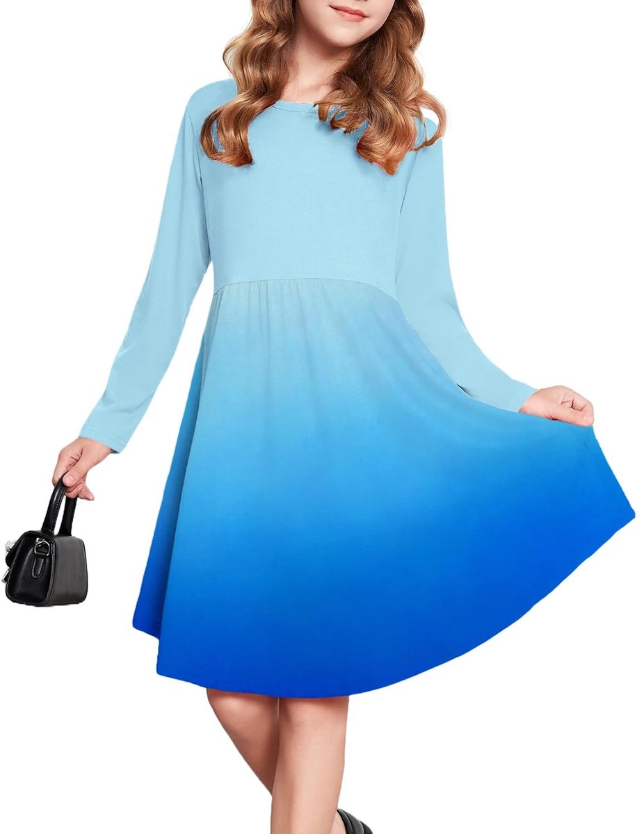 Meisjesjurk met lange mouwen, katoen, effen, T-shirtjurk, A-lijn, jerseyjurk, herfst, winter, feestelijke prinsessenjurk met onregelmatige zoom, maat 110-150