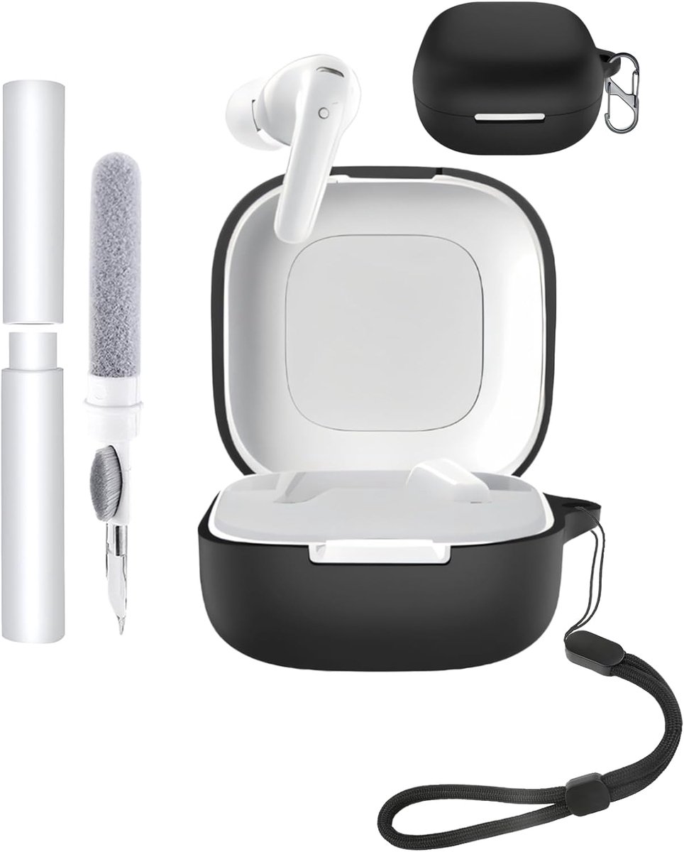 hoes voor Soundcore R60iNC open-ear koptelefoon, schokbestendig, toergy waterdicht, zacht en duurzaam, met koord, sleutelhanger en reinigingstool, zwart