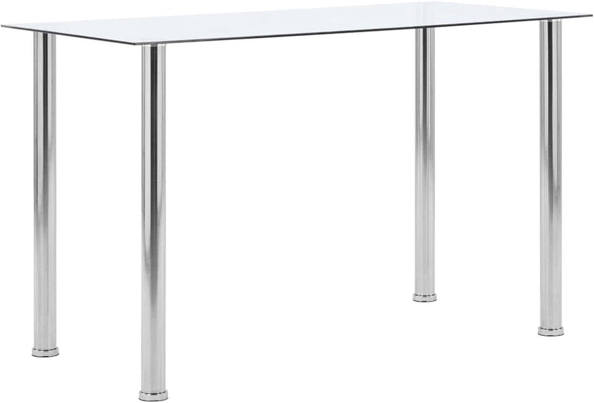 Eettafel van gehard glas en roestvrij staal, 120 x 60 x 75 cm, voor keuken, eetkamer en buiten