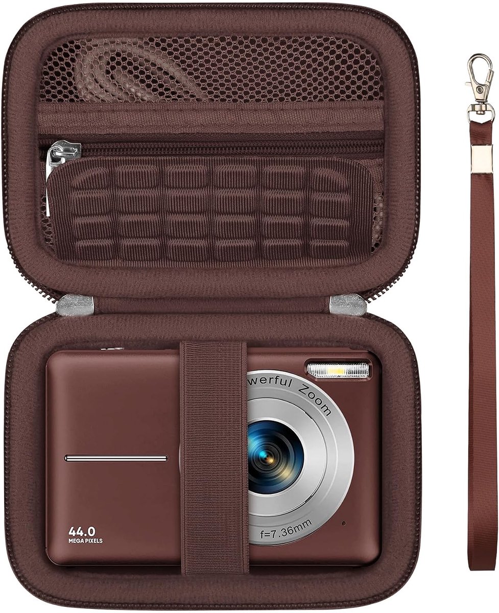 draagtas voor CAMKORY/voor Kodak PIXPRO FZ55 FZ45/ voor IXNAIQY/voor VAHOIALD digitale camera, digitale punt en schiet camera opslaghouder reistas met mesh zak voor batterij, SD-kaart, Bruin