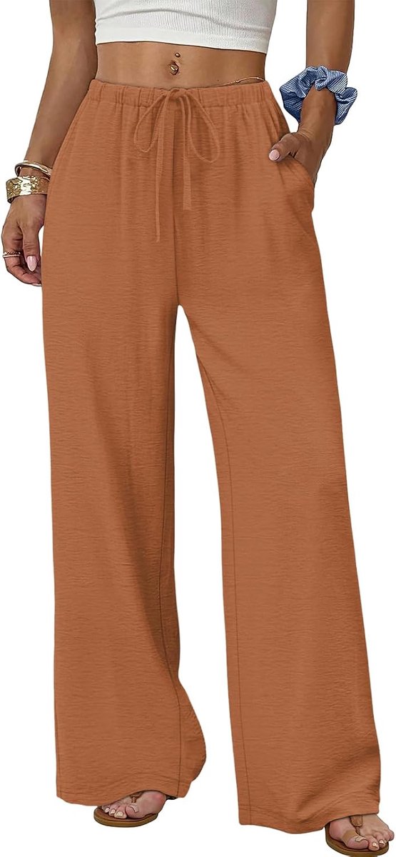 Broek Dames Zomer Elegant met Zakken en Trekkoord Losse Pasvorm Lange Broeken voor Dames Mode Koel