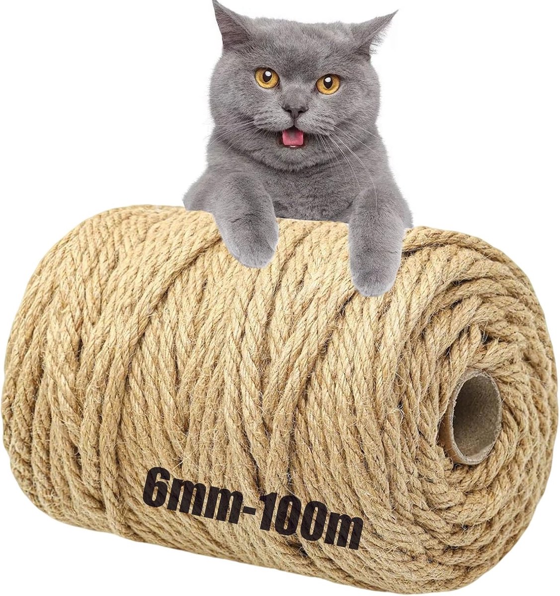touw, 6 mm x 100 m, natuurlijk touw, vervanging voor katten, gevlochten touw voor krabzuilen, doe-het-zelf, tuin en decoratie
