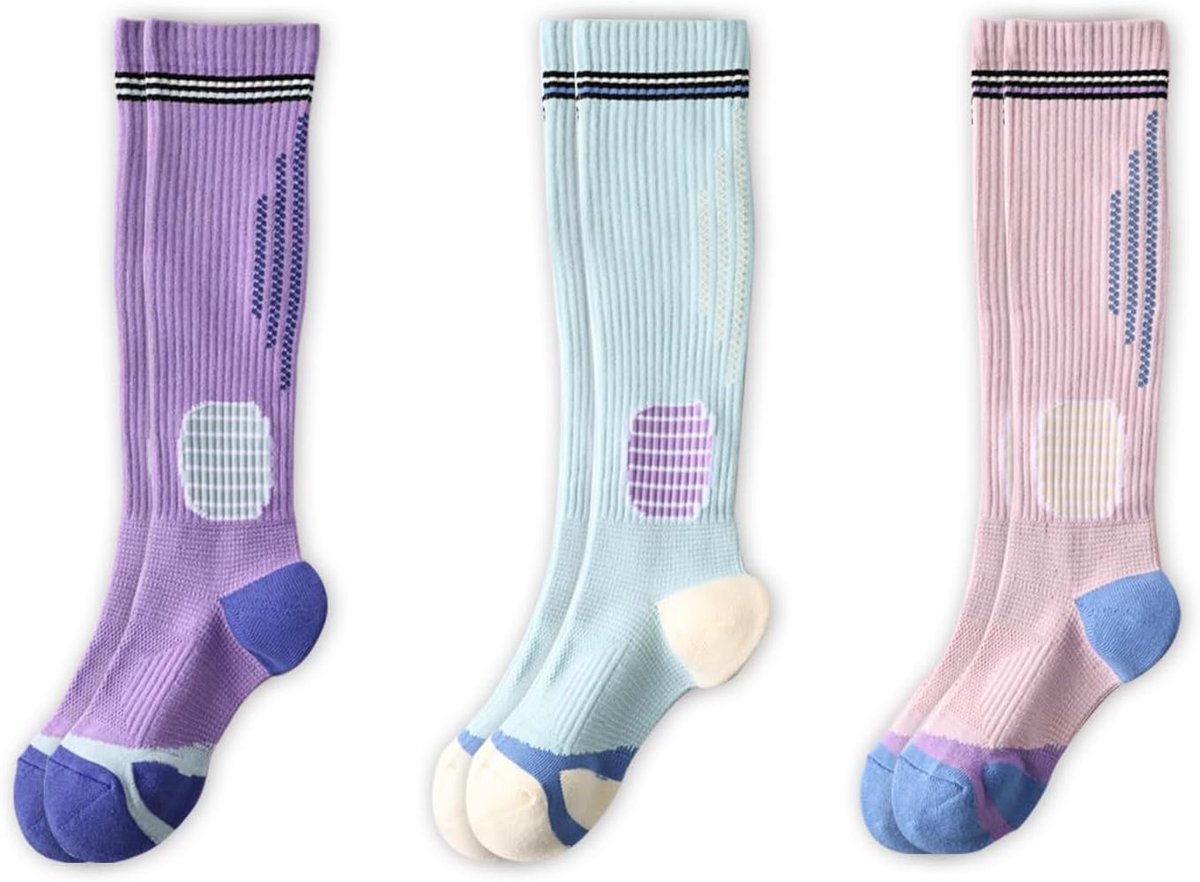 3 Paar Kompressionsstrümpfe (Rosa, Hellblau, Lila) - Skisocken & Inliner Socken Damen - Skistrümpfe für Skifahren und Sport