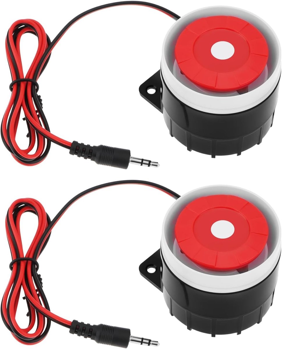 2 Stuks DC 12V 120DB Binnen Sirene - Draadloze Mini Sirene Hoorn met 3.5mm Jack Connector voor GSM Alarm en Thuisbeveiliging