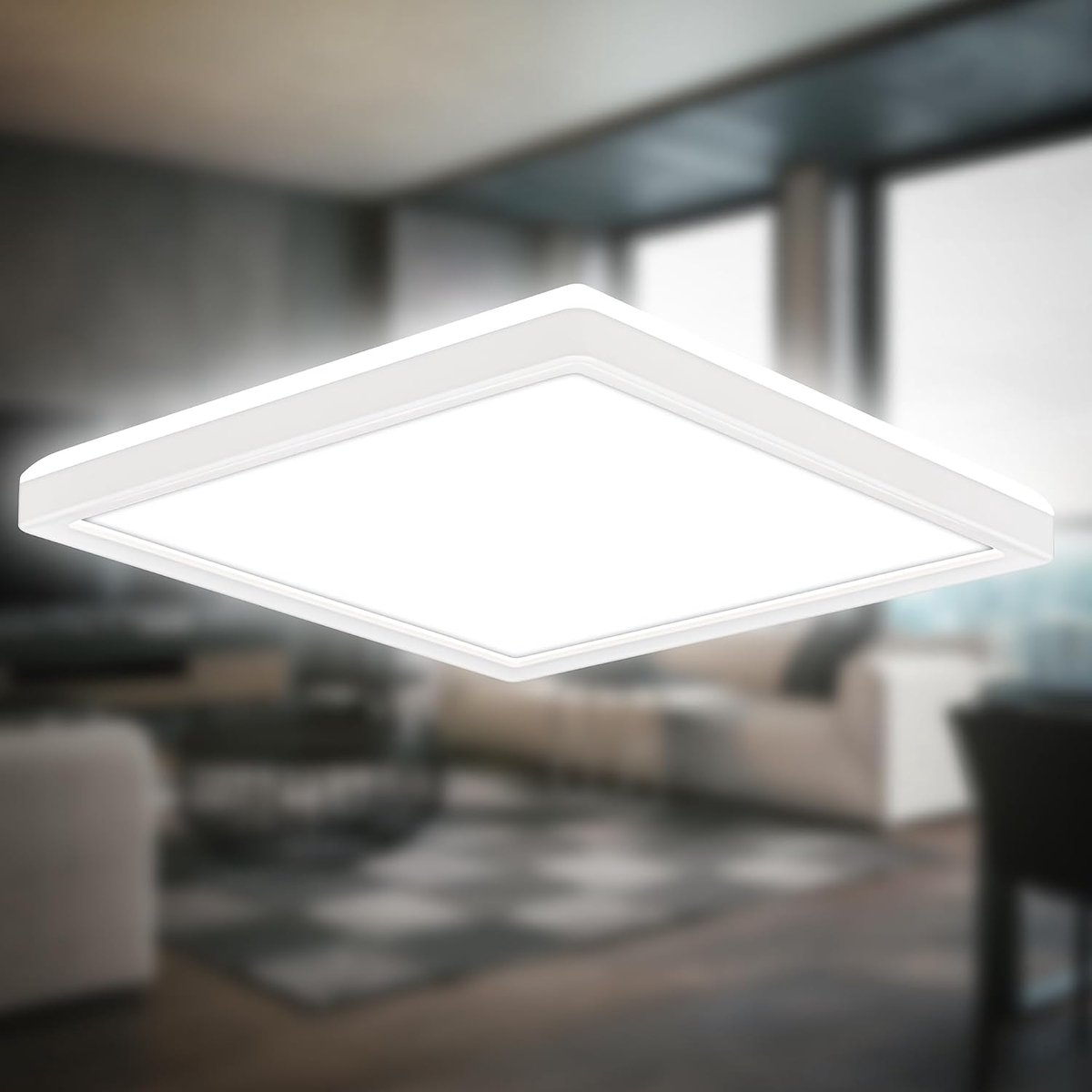 - LED plafondlamp met indirect licht, 3cm plat, neutraal wit licht, LED lamp, LED plafondlamp, woonkamerlamp, LED paneel, keukenlamp, plafondverlichting, 24x24x3 cm, wit