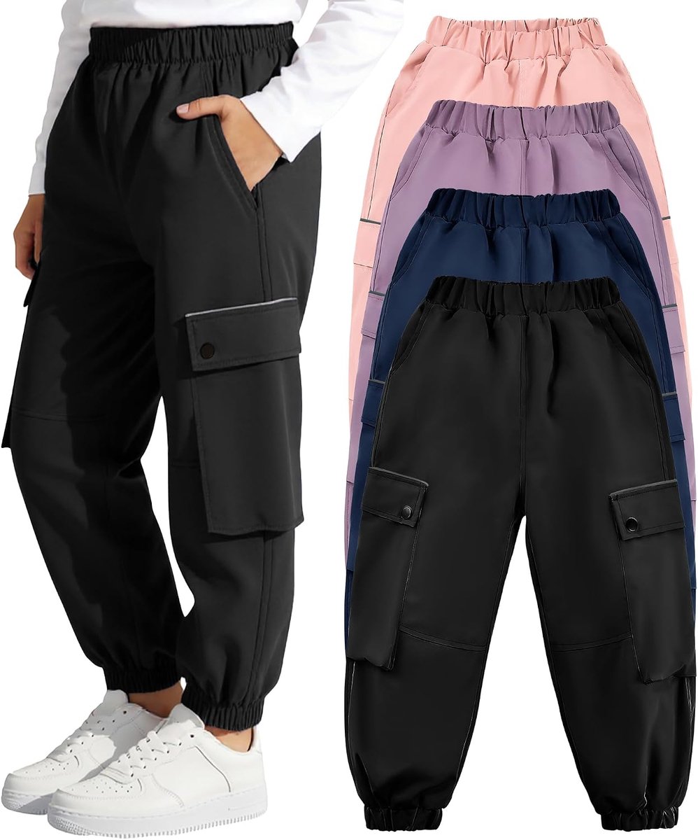Waterdichte Cargobroek Jongens Meisjes Winddichte Wandelbroek met Ademend Mesh Voering en Multi-Zakken Elastische Taille Cargo Joggingbroek Outdoor Vrijetijdsbroek voor 7-14 jaar