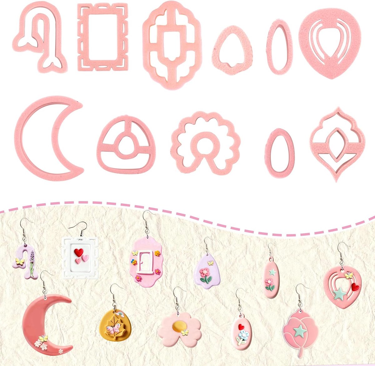 11 stuks frame klei embossing snijders boho polymeer klei snijders voor oorbellen sieraden maken venster klei oorbellen snijders (roze)