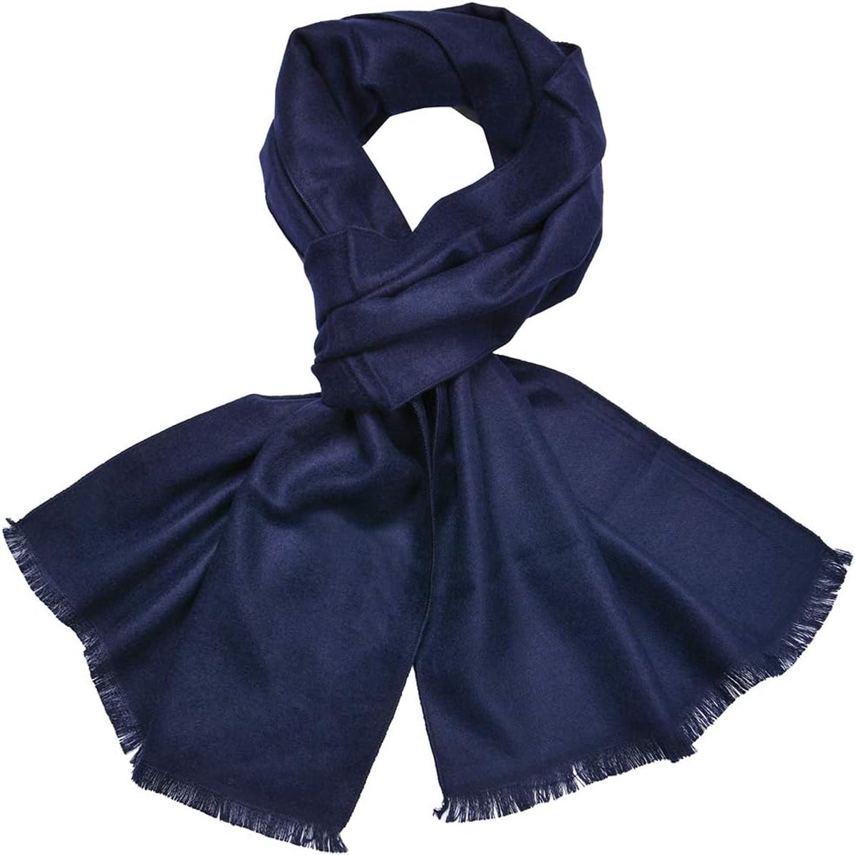 Wintersjaal voor heren, zacht, geruit en effen, wolmix, kwastjes, herfst/winter, donkerblauw, 30 * 180cm