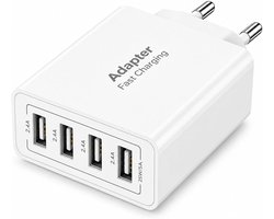 Lader 25W 4 poorten, meervoudige USB lader voeding voor telefoon, snellader voor Apple iPhone 17/16/15/14/13/12/11/SE/XS/XR/8/7/6/5, iPad, Samsung, Xiaomi, Huawei, voor thuis, kantoor en reizen