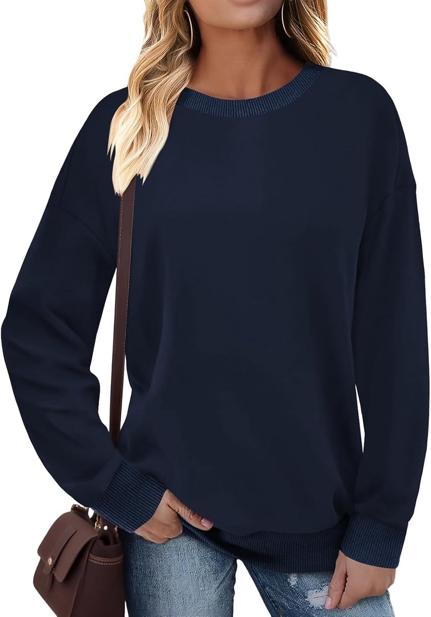 Trui dames sweatshirt lange mouwen ronde hals contrast lange mouwen