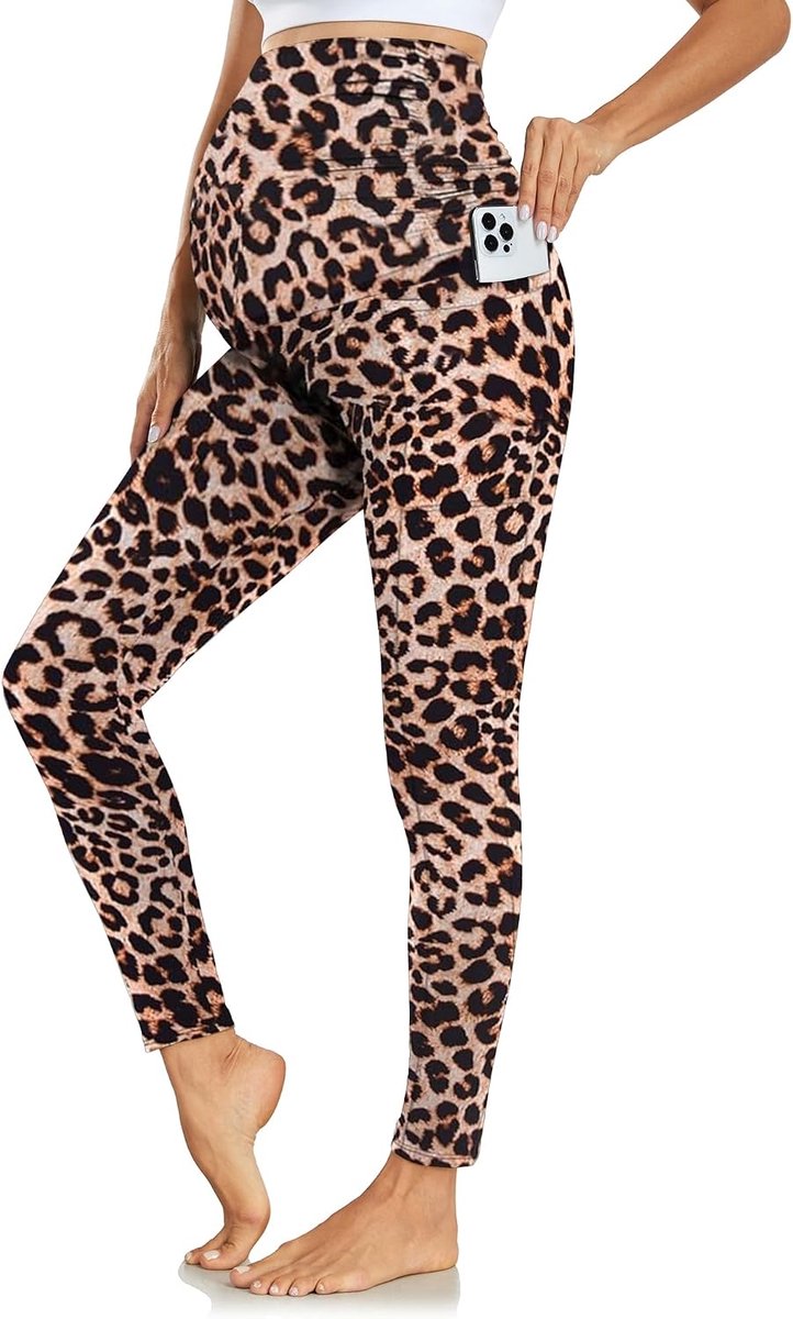 Leggings over de buik met zakken hoge taille zwarte zachte buikondersteuning elastische zwangerschapsbroek yoga-workout pyjamabroek