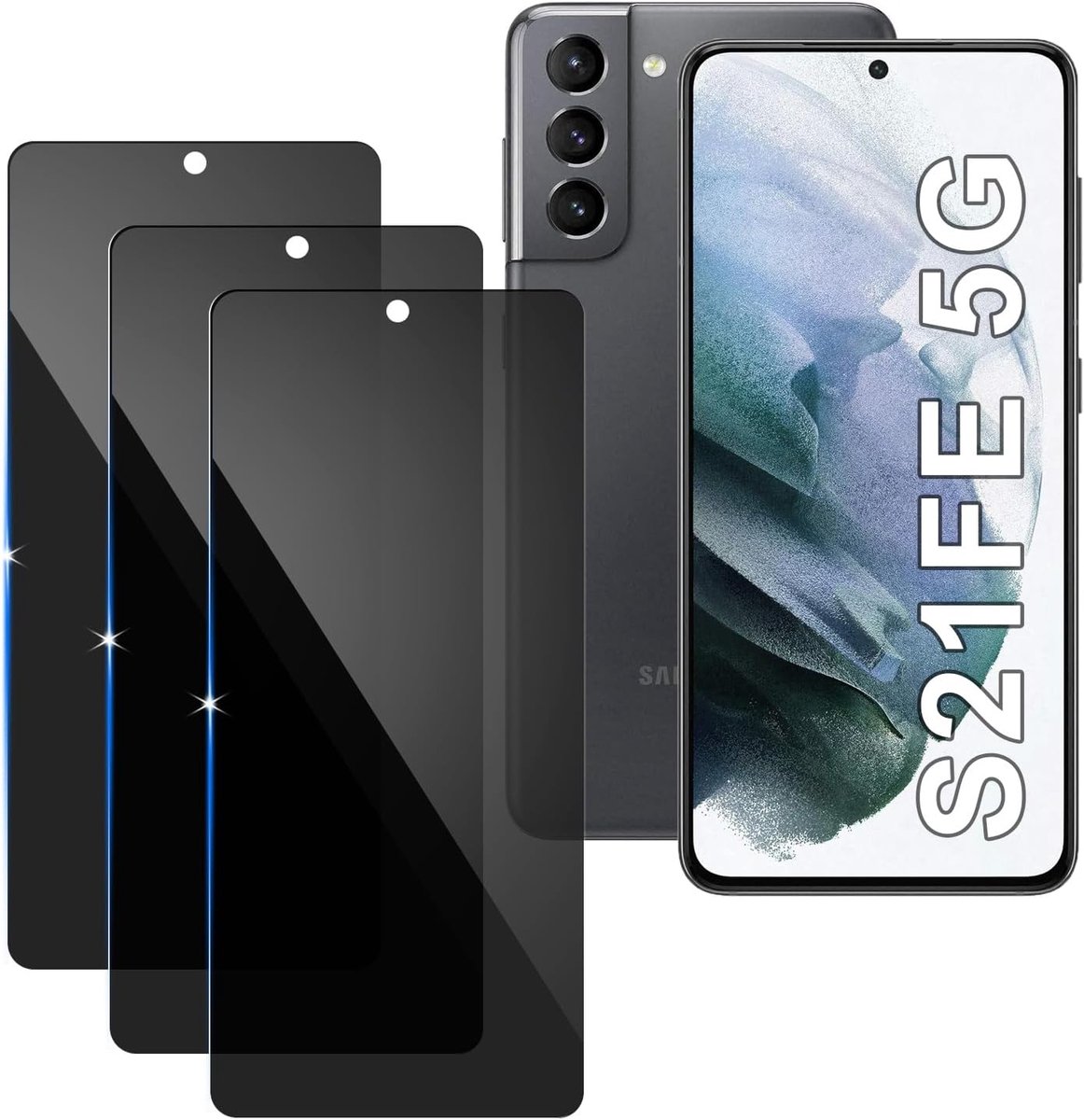 【3 stuks】privacy schermbeschermer voor Samsung Galaxy S21 FE,Anti-Spy aangemaakte glas Screen Protector,9H hardheid,Gemakkelijk te Installeren,Anti-kras,Geen Luchtbellen