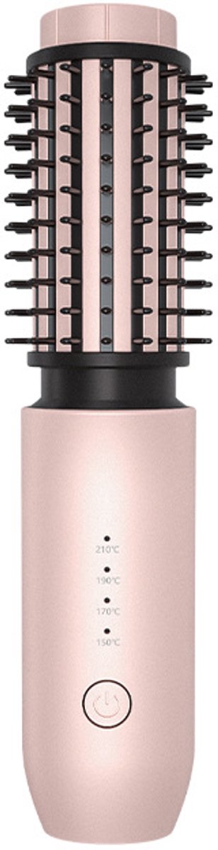 Draadloze krultangborstel, 2 in 1 draadloze haarcurler en stijltangborstel, 7000 mAh draagbare reiskrultang mini, oplaadbare krulstaaf met negatieve ionen, 150℃-210℃ (Roze)