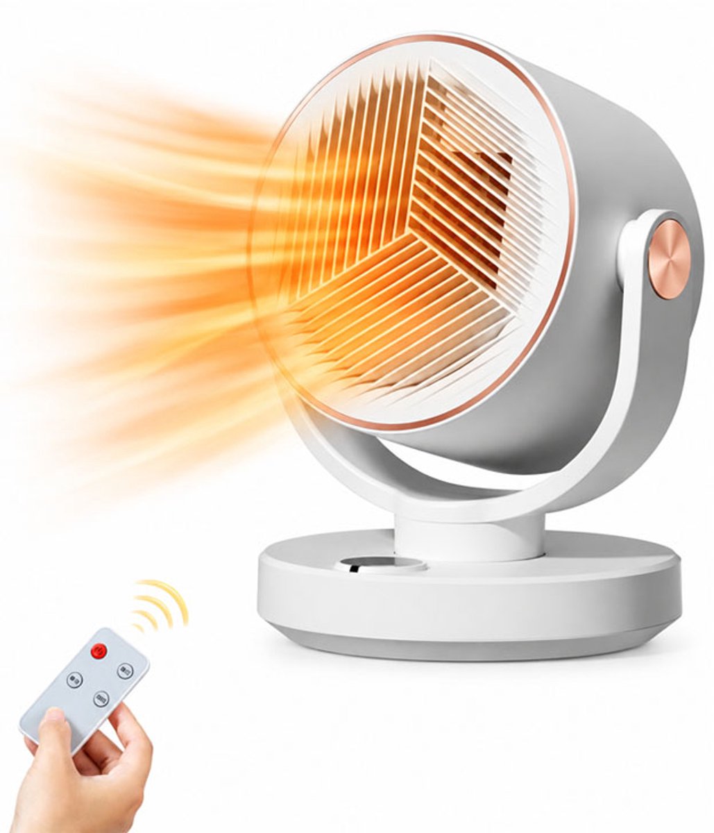 KZQ Elektrische kachel – Energiezuinige, draagbare kachel - Automatisch oscillerend met timer – Inclusief afstandsbediening – Timer van 1 tot 12 uur – 3 standen (koude, Middelwarm, Hoge warmte) – 1800 W - Oververhittings- en omvalbeveiliging - Wit