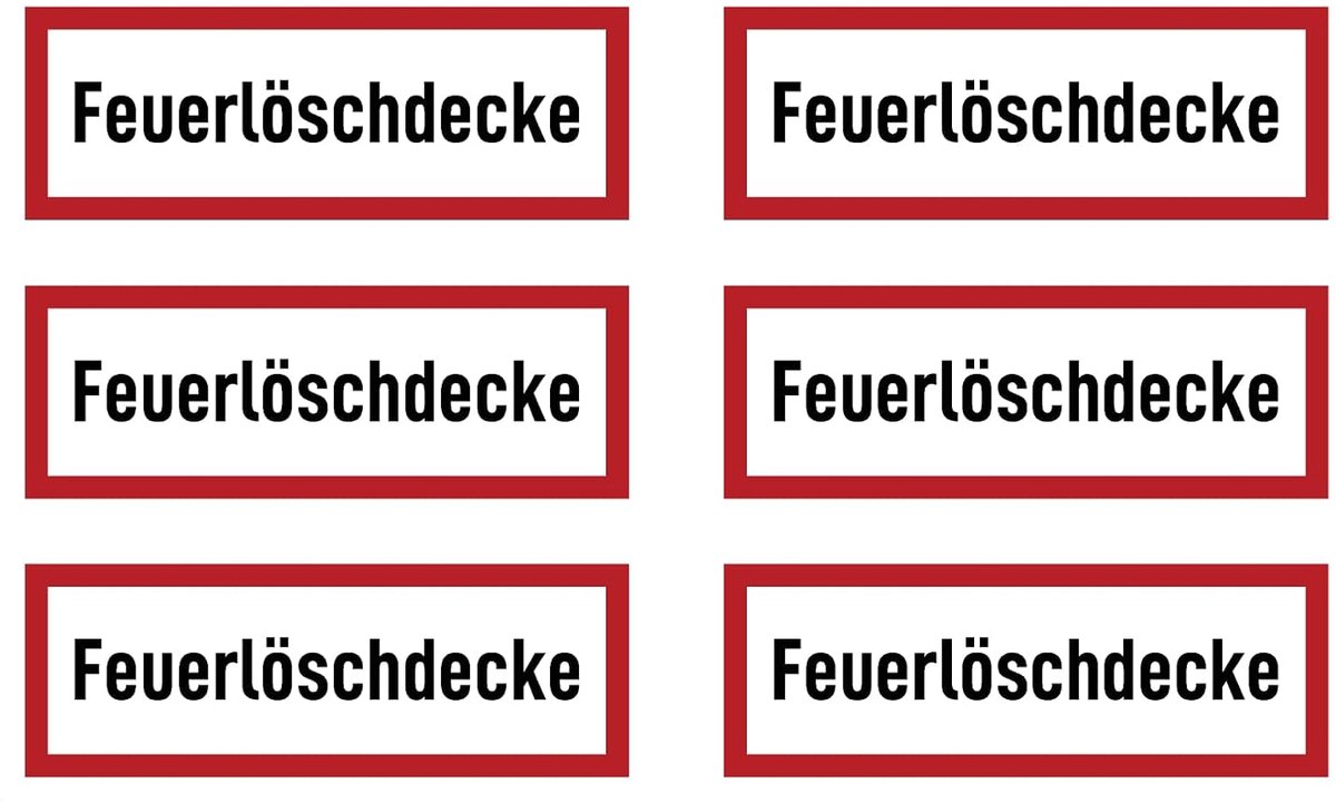 37x105 mm, 6 stuks - Brandblusdeken - brandveiligheidsteken - Aanwijzingen op brandbeveiliging en gebruiksaanwijzingen - DIN 4066 - D1