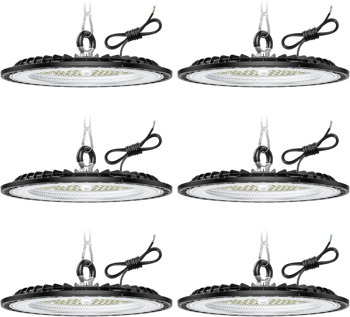 6 Stuks 100W UFO LED High Bay Light, 15000LM Indoor LED Plafond Spotlights, 6000K Cool White Warehouse Verlichting, IP65 Waterdichte Industriële Lamp voor Tuin, Garage, Fabriek, Werkplaats