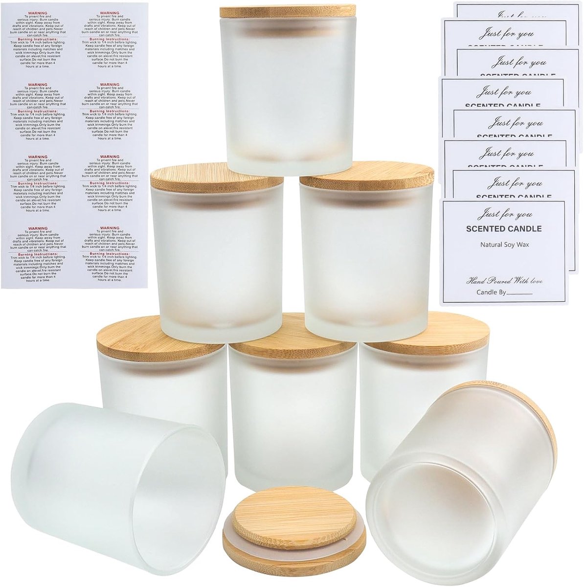 8 Pace 7oz Frosted Glass Candle Potten met Bamboe Deksels - Bulk Lege Potten (315ml) voor het maken van kaarsen - Kruiden, Poeder Containers - Vaatwasmachinebestendig (Frosted Candle Glass Cup)