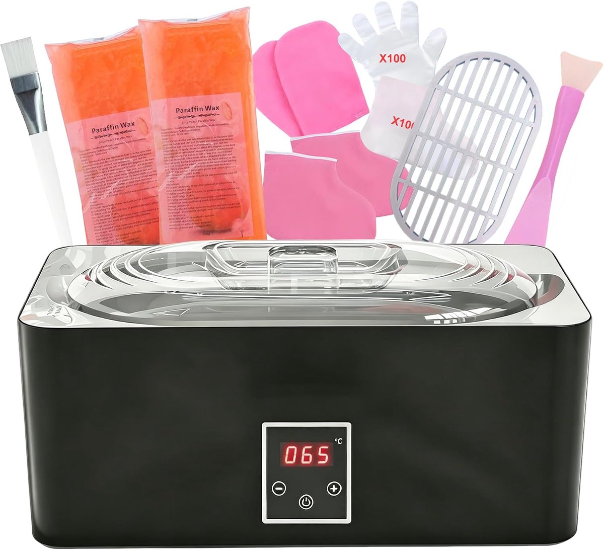 Paraffinebad voor handen en voeten, 5000 ml paraffinebad, paraffinewasset voor droog, ruw huis, met 1800 g paraffinewas en accessoires, leuk spa-cadeau (mat zwart)