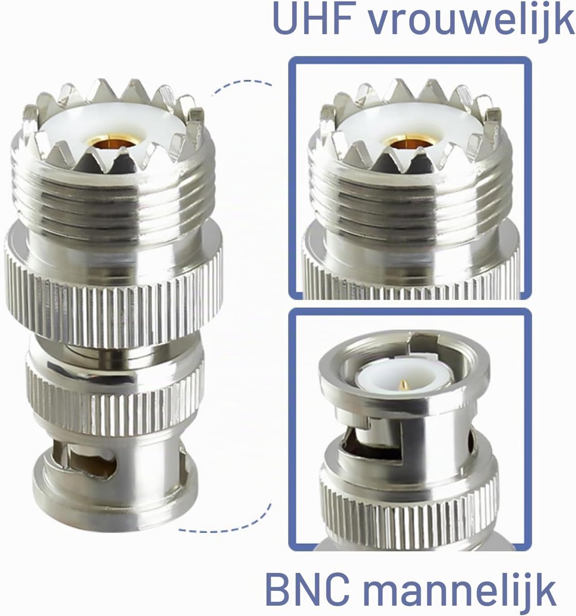2-Pack UHF-aansluiting op BNC-stekker UHF SO239 op BNC-stekker SO-239 PL 259 Jack RF-coaxiale adapter voor antenne coaxkabel WLAN Radio Scanne