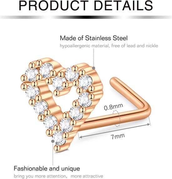 Studs 20G Neus Bone Neus Schroef Rvs Neus Twister Haak L Vormige Neus Piercing Sieraden Set, Metaal — afbeelding 2