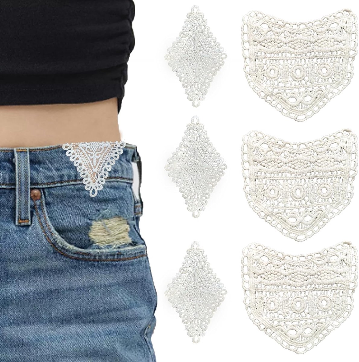 6 stuks broektailleverlenging voor jeans, broeken, rokken, zachte kant, tailleverlengingen voor broeken, modieuze tailleverlengingen, naaisluitingen, jeansverlenging voor dames, 2 soorten
