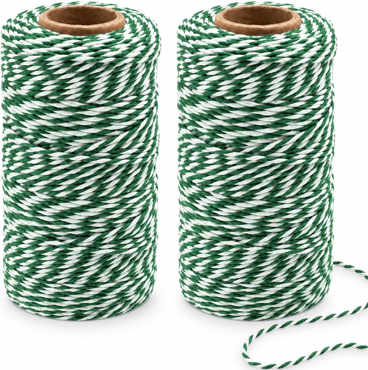 2 rollen katoengaren, rood en wit, kerstkoord, koord 2 mm (groen)