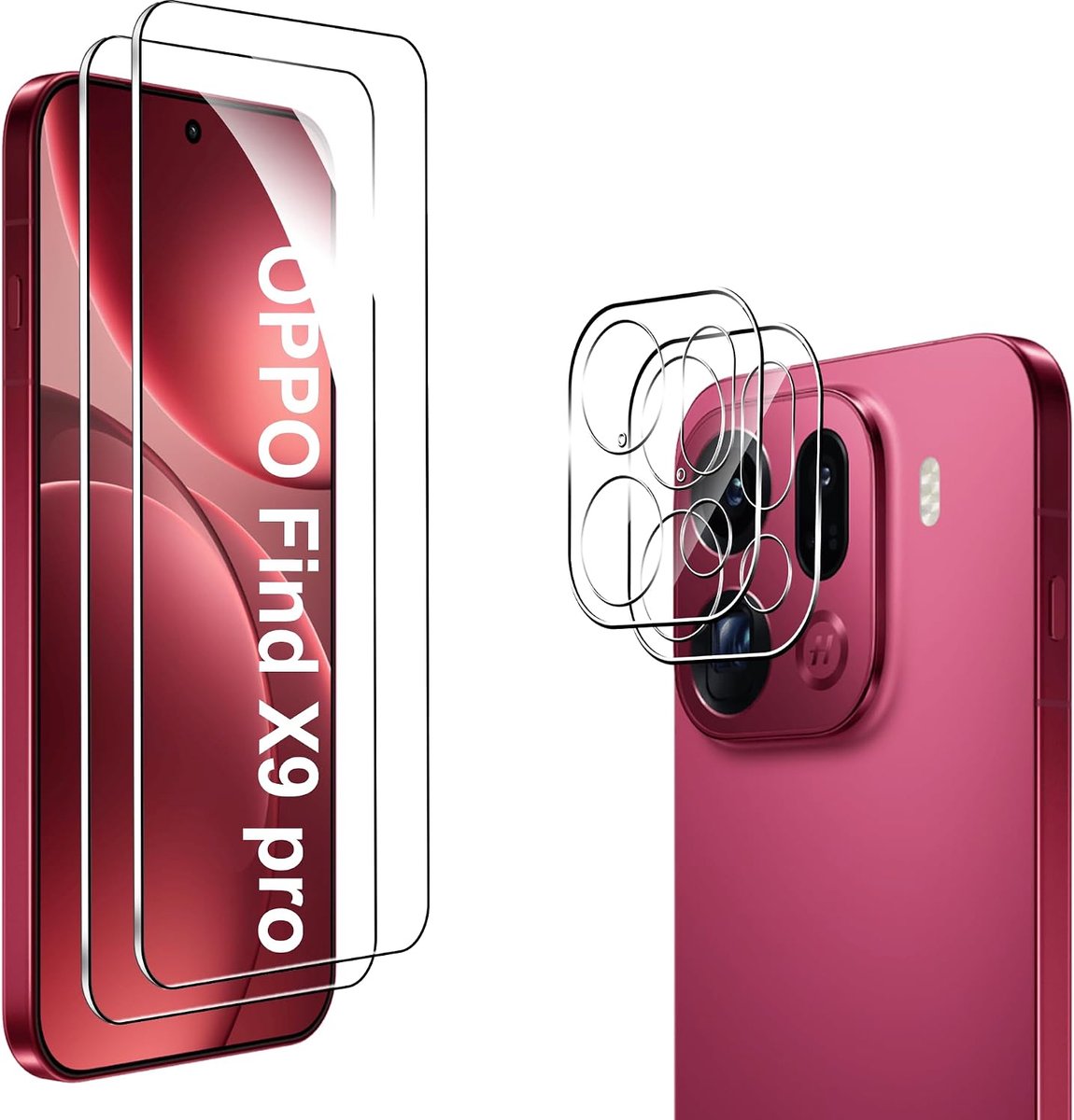 2 stuks gehard glas voor OPPO Find X9 Pro, [2 + 2 stuks] display- en camerabescherming aan de achterkant, hardheid 9H, zonder luchtbellen, ultra transparant, krasbestendig