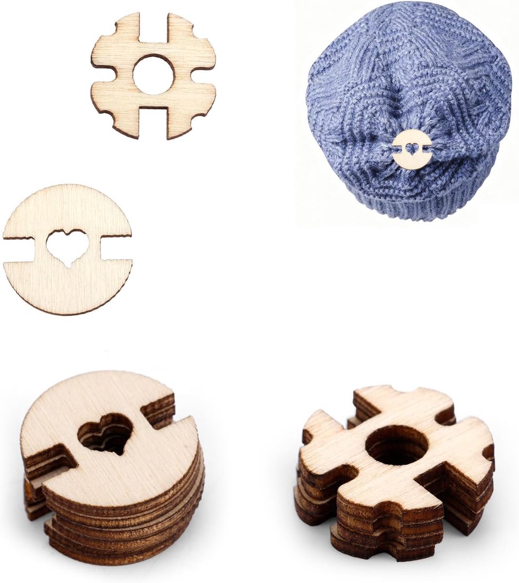 Knopen voor Mutsen, 2 Stijlen Handgemaakte Afneembare Pomponknopen Hout Praktische Naaiaccessoires voor Breien van Mutsen Zelfgemaakte Decoratie