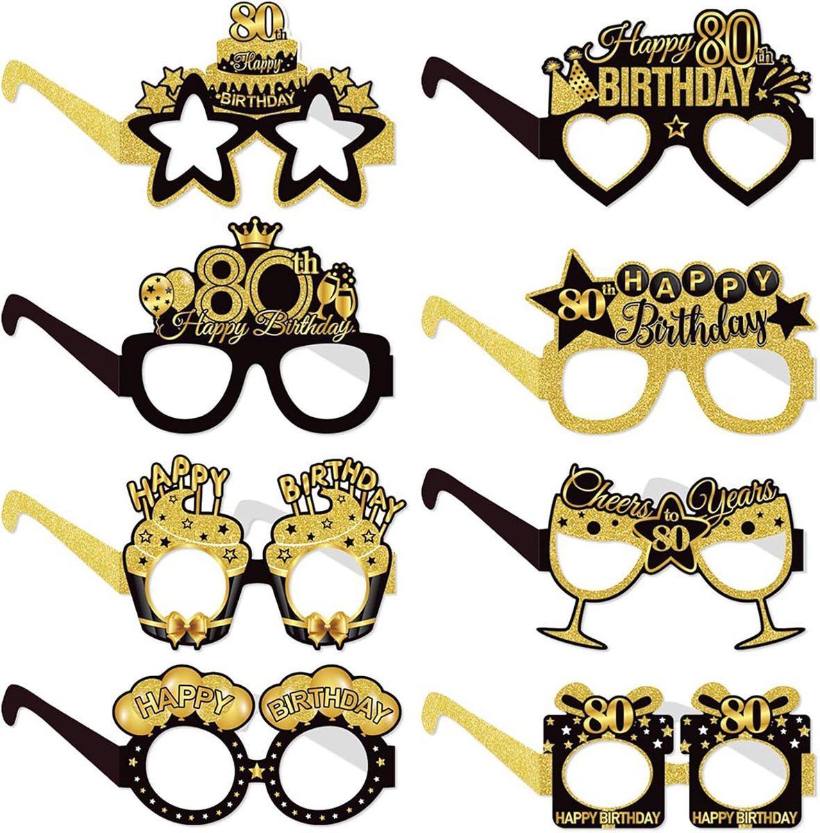 50e verjaardag Happy Birthday decoratie in zwart en goud 16 stuks bril party verjaardag
